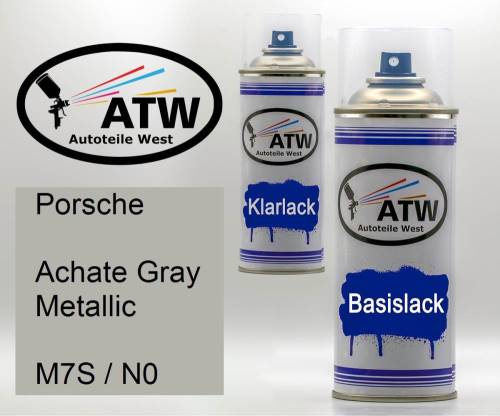 Porsche, Achate Gray Metallic, M7S / N0: 400ml Sprühdose + 400ml Klarlack - Set, von ATW Autoteile West.